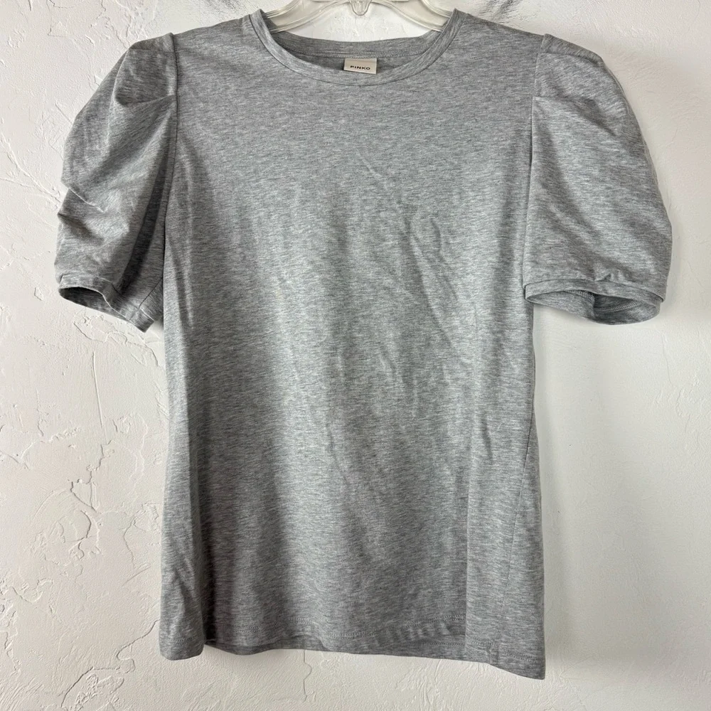 Pinko Italy Shirt Knit Top Tee Zafira Jersey Heather Marled Light Grey Puff - Picture 1 of 9